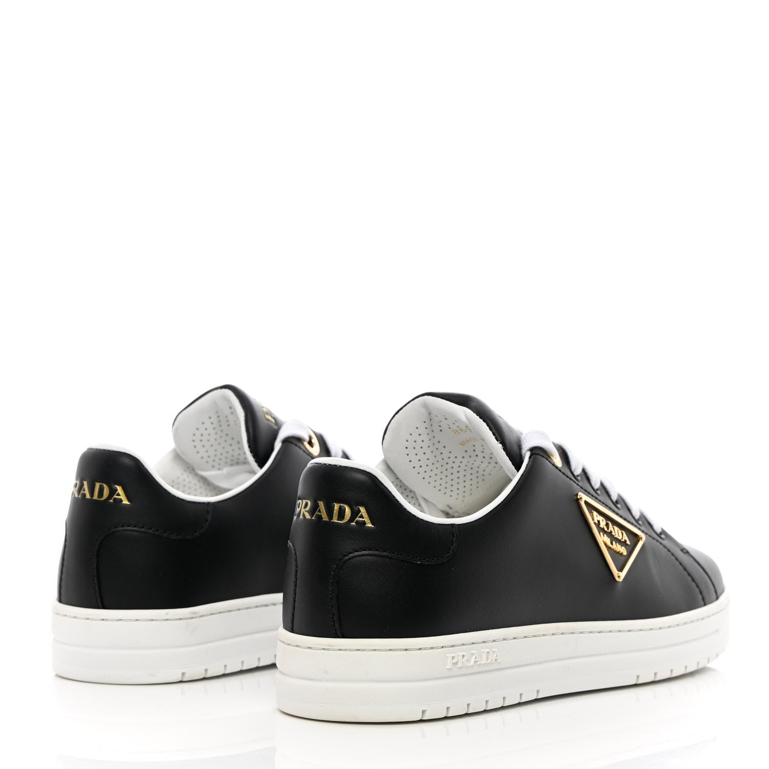 Prada Vitello Soft Metal Triangle Logo Womens Edge Low Top 30mm Sneakers 39 Black White 4 of 10