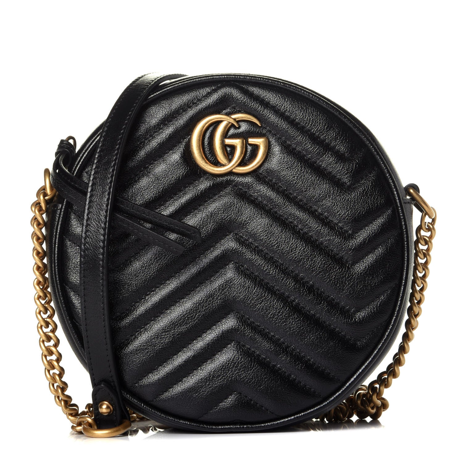Gucci Azalea Calfskin Matelasse Heart Mini GG Marmont Round Shoulder Bag Black 1 of 10