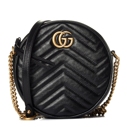 Gucci Azalea Calfskin Matelasse Heart Mini GG Marmont Round Shoulder Bag Black 1 of 10