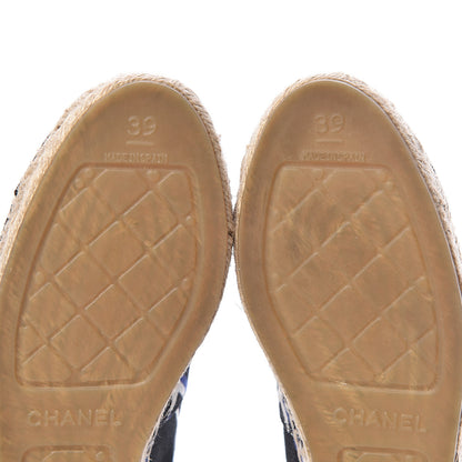 Chanel Printed Canvas Grosgrain Espadrilles 39 Blue Black 9 of 10