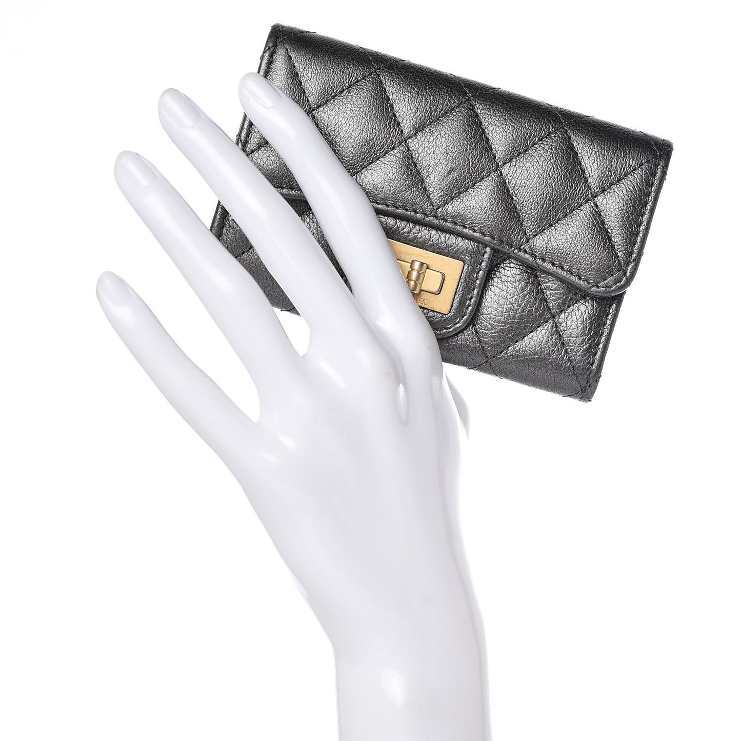 Metallic Calfskin Quilted Reissue Card Holder Wallet Grey