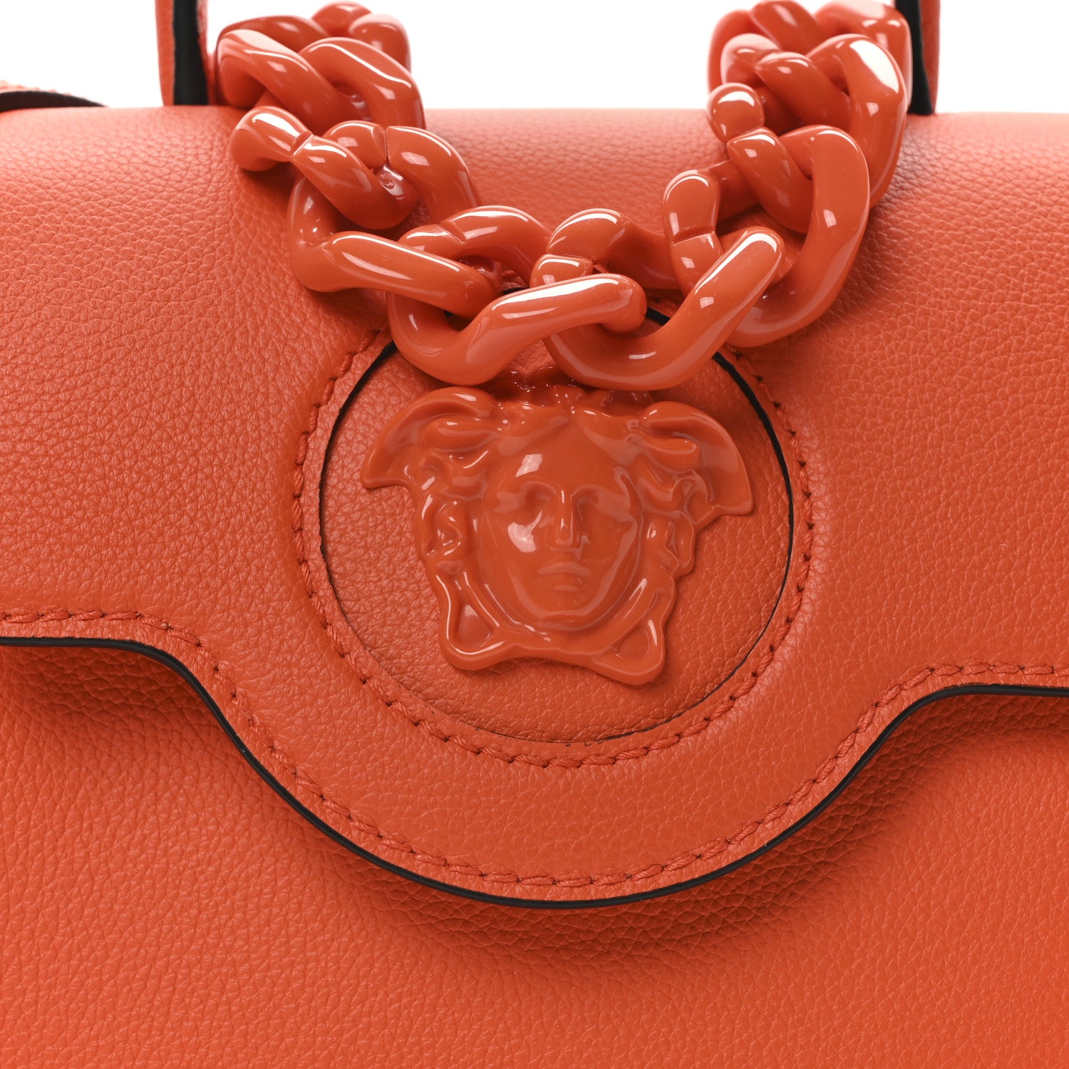 Versace Grained Calfskin Small La Medusa Top Handle Bag Orange 7 of 9