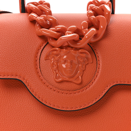 Versace Grained Calfskin Small La Medusa Top Handle Bag Orange 7 of 9