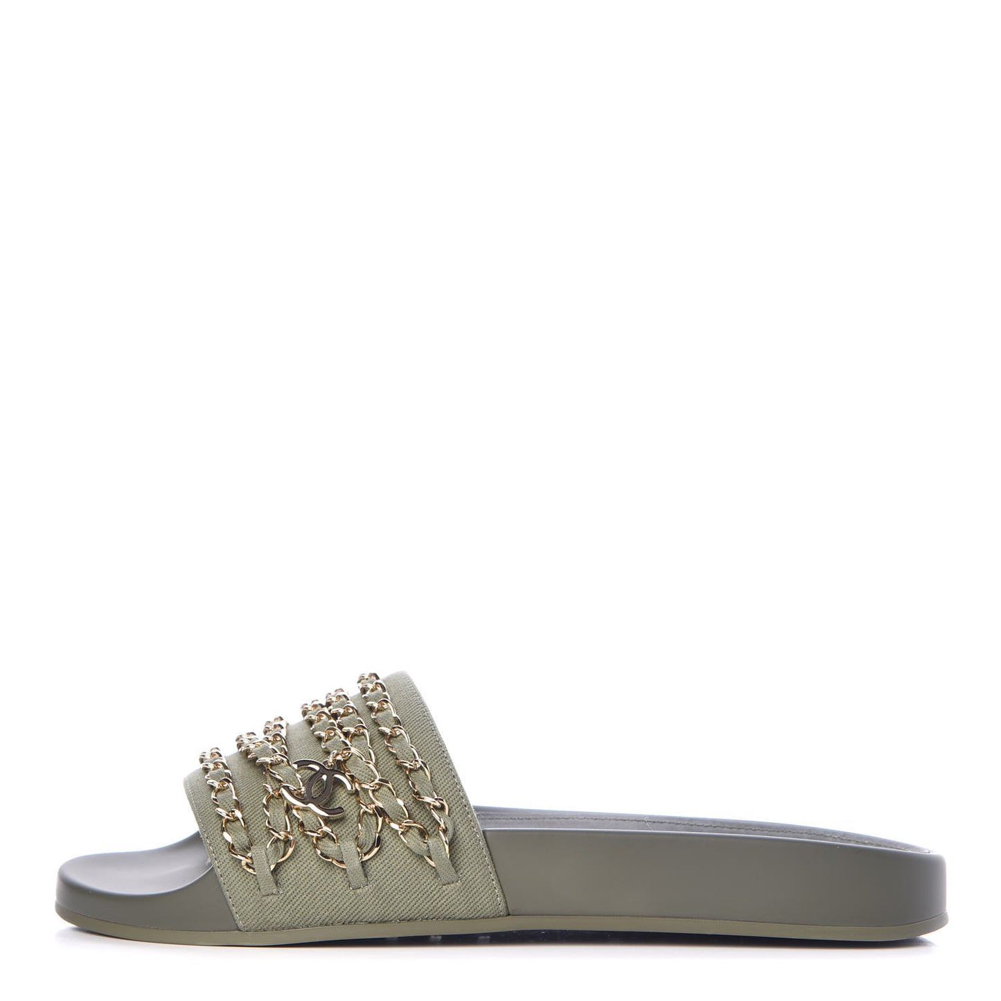 Canvas Chain Flat Sandals 39 Khaki