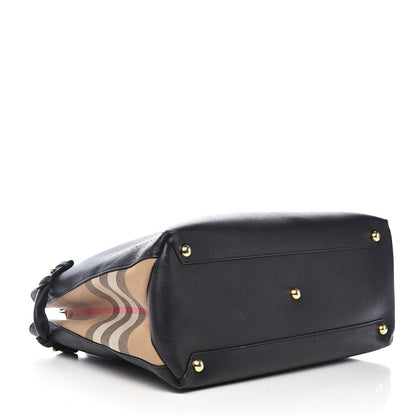 Burberry Grainy Calfskin House Check Large Banner Tote Black 4 of 18