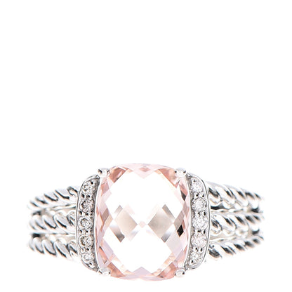 David Yurman Sterling Silver Diamond Morganite 10mm Petite Wheaton Ring 57 8 1 of 5
