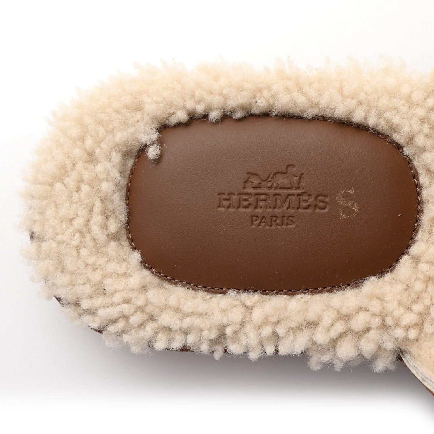 Hermes Suede Goatskin Shearling Mens Izmir Sandals 42 Marron Teck Ecru 8 of 9