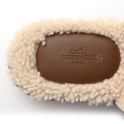 Hermes Suede Goatskin Shearling Mens Izmir Sandals 42 Marron Teck Ecru 8 of 9
