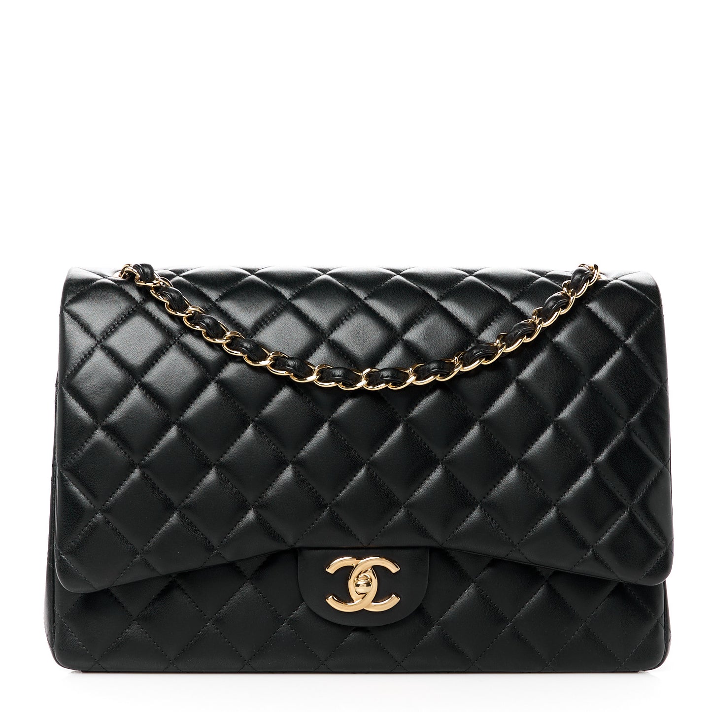 Lambskin Quilted Jumbo Double Flap Black