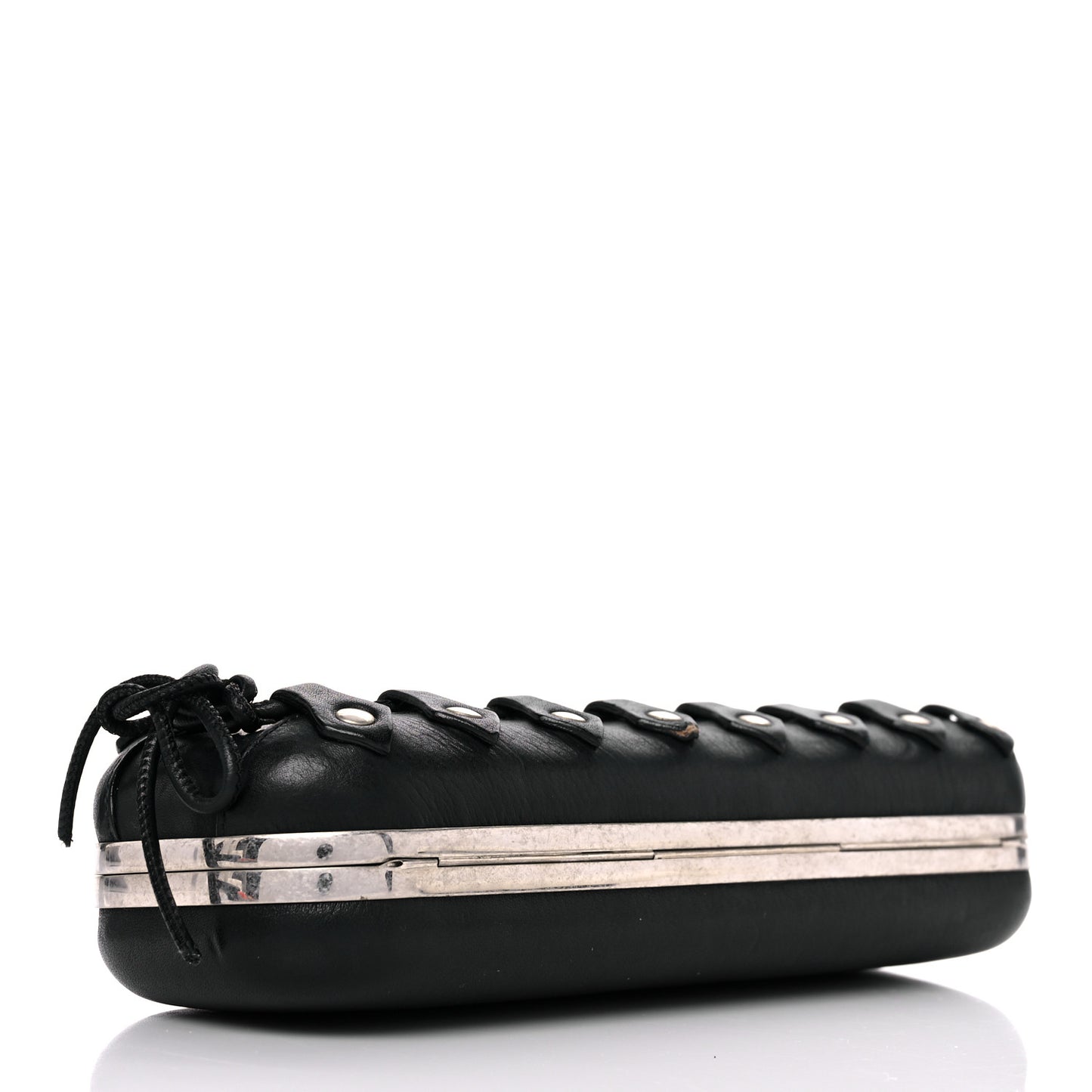 Lambskin Lace-Up Knucklebox Clutch Black