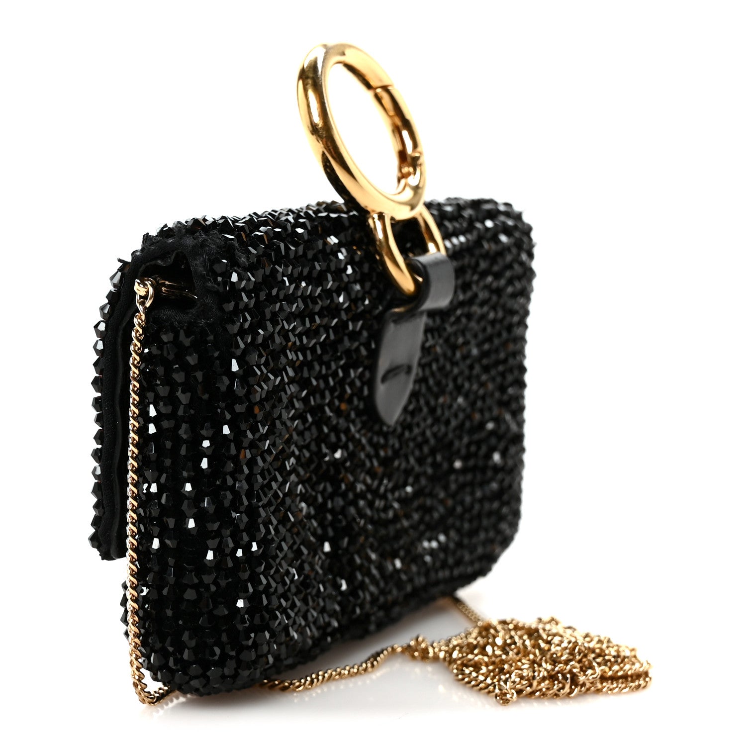 Fendi Crystal Vitello King Beaded Nano Baguette Charm Black 2 of 10