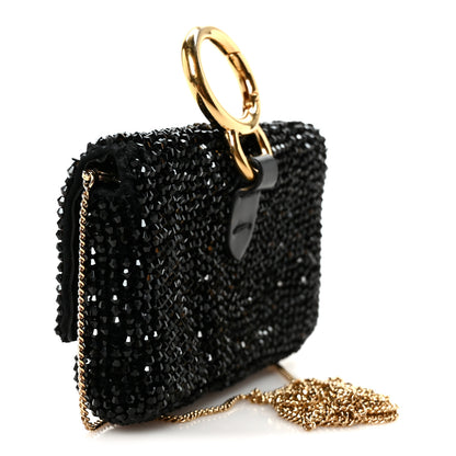 Fendi Crystal Vitello King Beaded Nano Baguette Charm Black 2 of 10