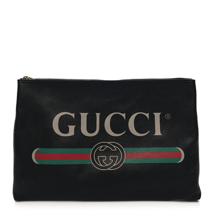 Gucci Pebbled Calfskin Large Logo Portfolio Clutch Black 1 of 10
