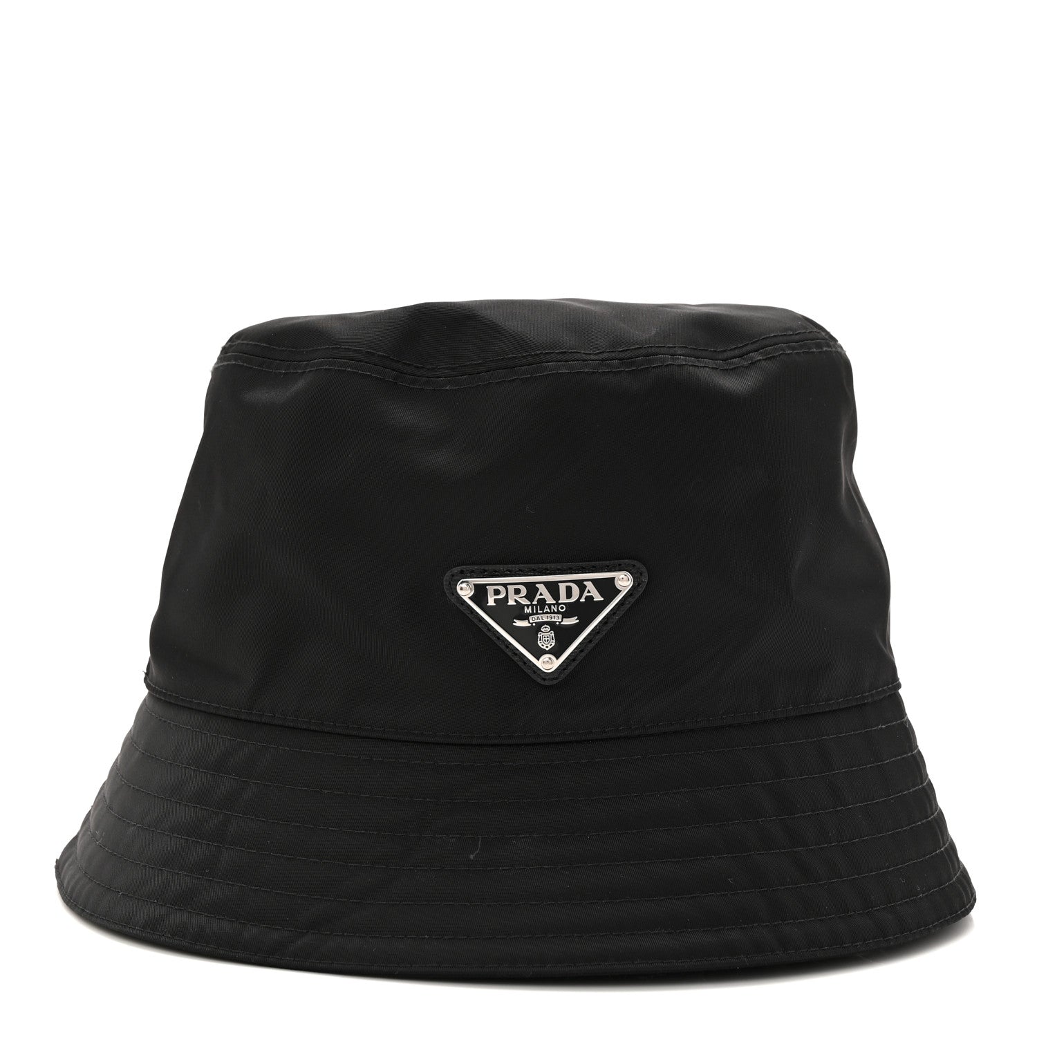 Prada Re-Nylon Metal Triangle Logo Womens Bucket Hat M Black 1 of 8