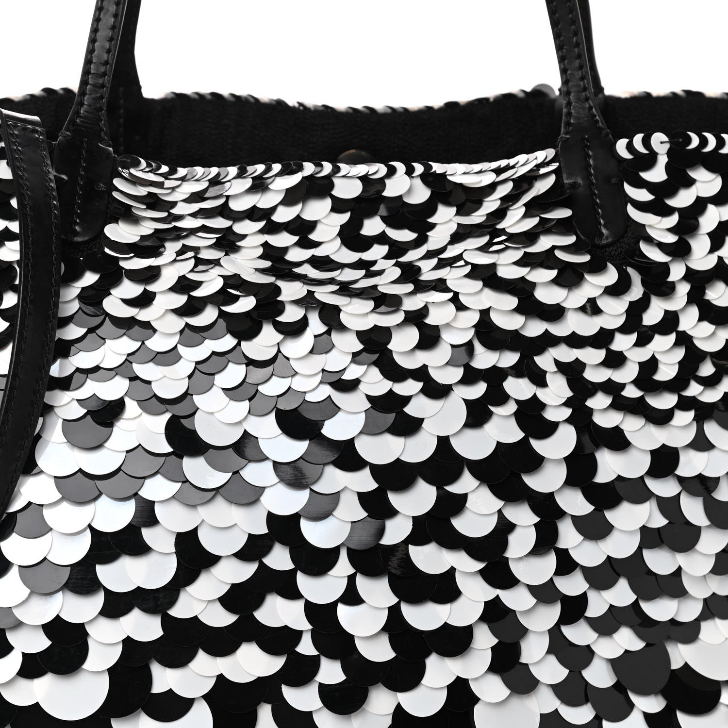 Valentino Garavani Sequin Ricamo Macro Paillettes Tote Black White 9 of 9