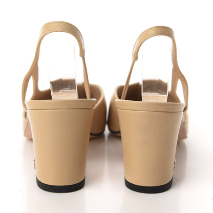Chanel Goatskin Grosgrain Cap Toe CC Slingback Pumps 37.5 Beige Black 5 of 10