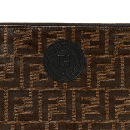 Fendi Glazed Fabric Vitello Century FF 1974 Stamp Patch Large Flat Pouch Mogano Panna Black 6 of 6