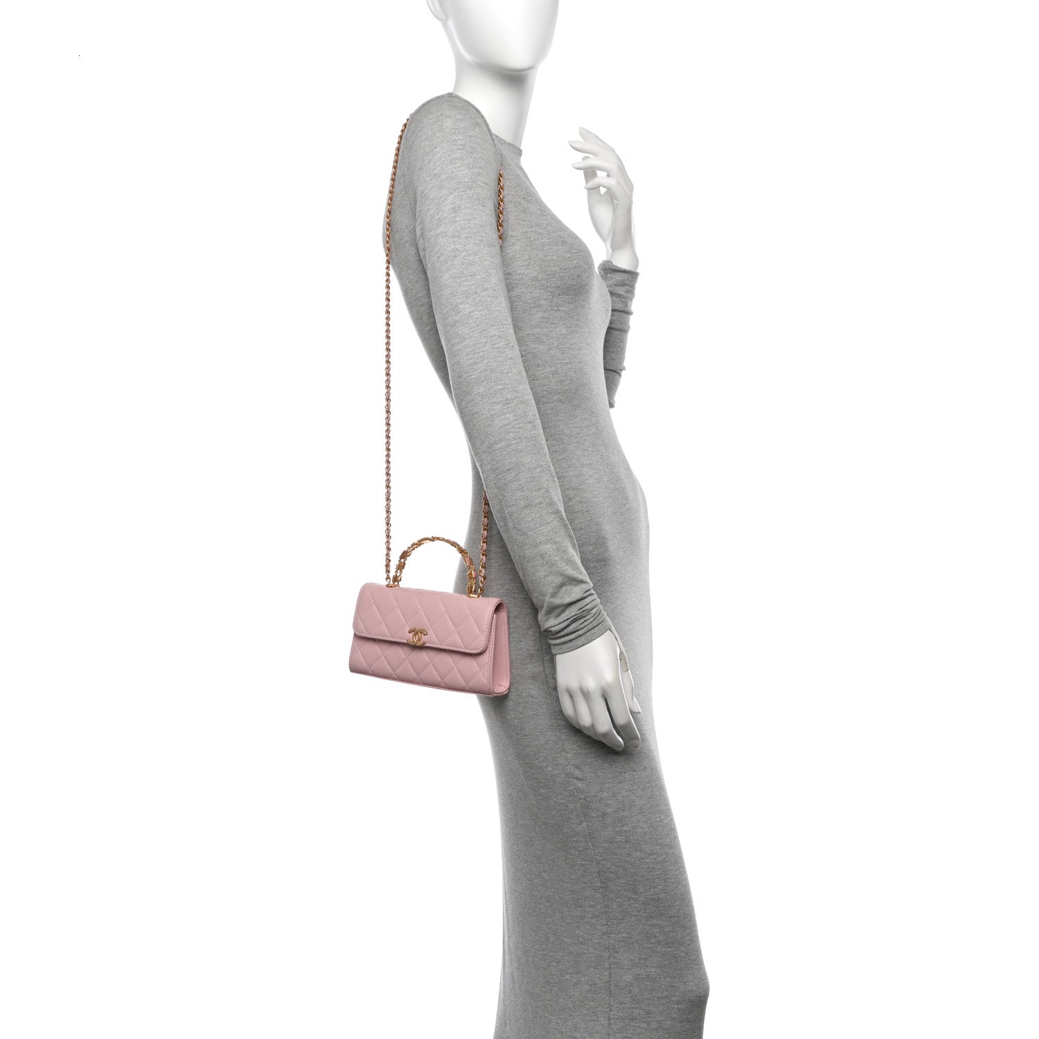 Chanel Lambskin Enamel Quilted Top Handle Flap Phone Holder With Chain Pink 2 of 11