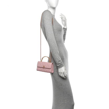 Chanel Lambskin Enamel Quilted Top Handle Flap Phone Holder With Chain Pink 2 of 11