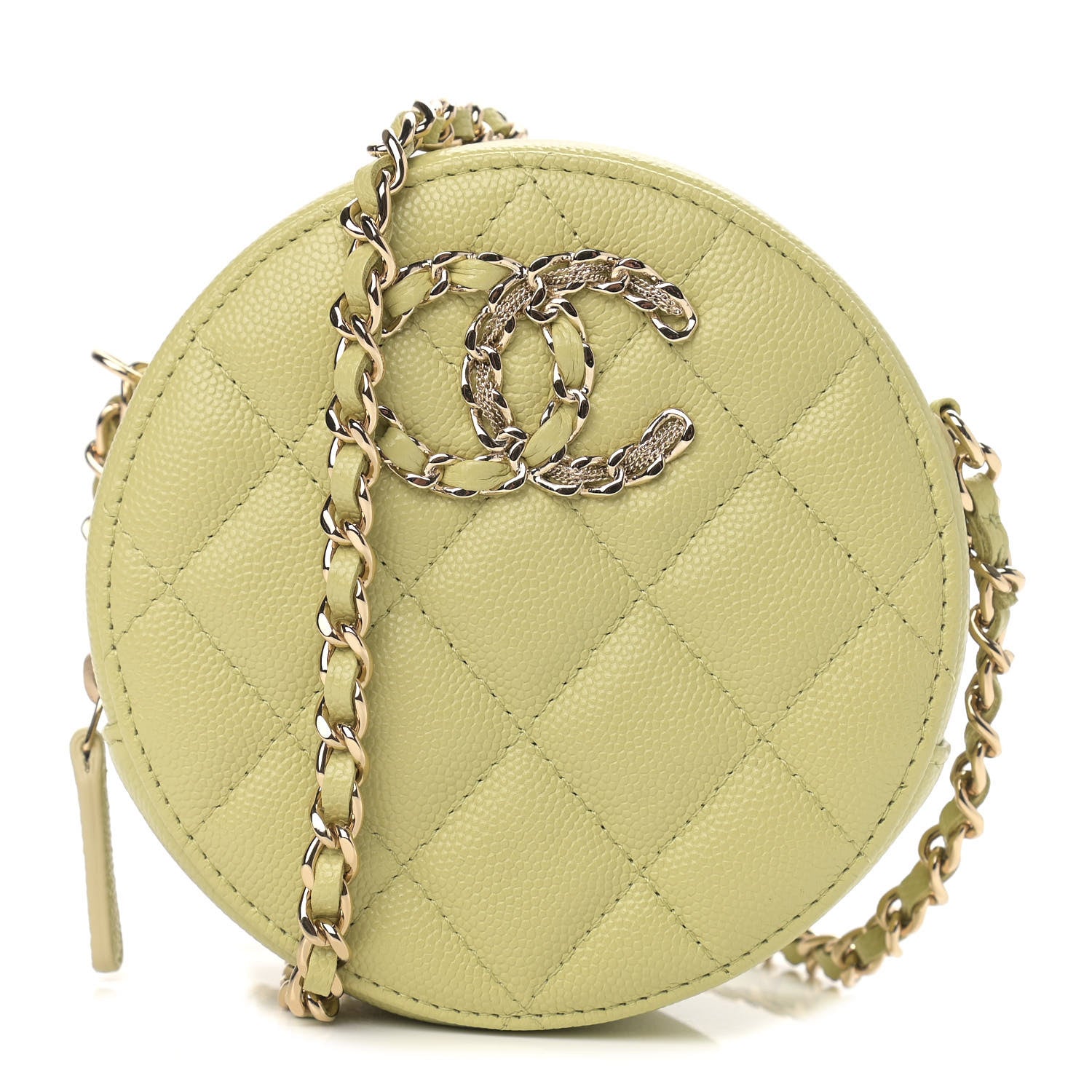 Chanel Caviar Quilted French New Wave Round Clutch With Chain Light Green 1 of 9