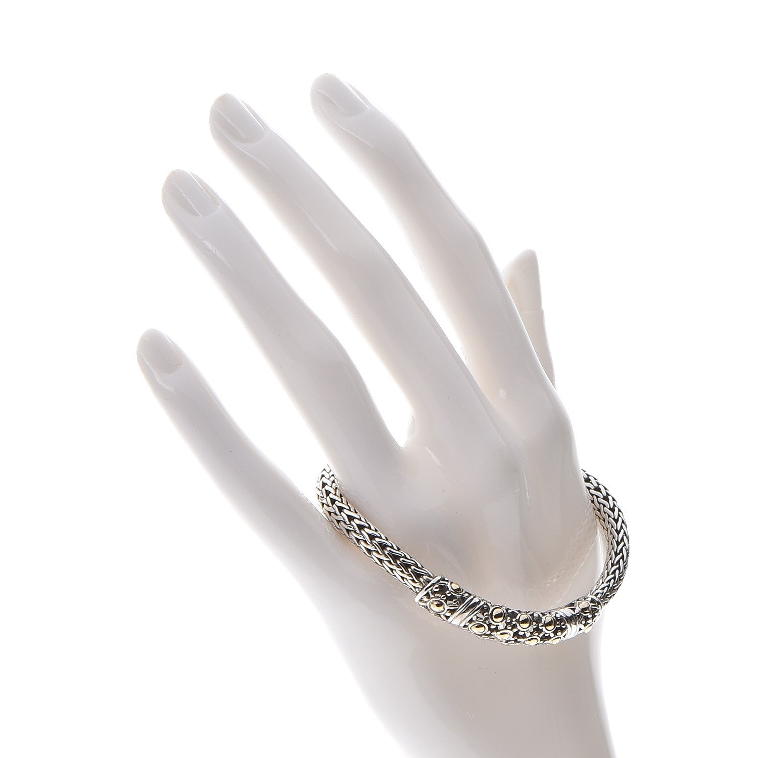 John Hardy Sterling Silver 18K Yellow Gold Jaisalmer Wheat Chain Dot Bracelet M 2 of 8