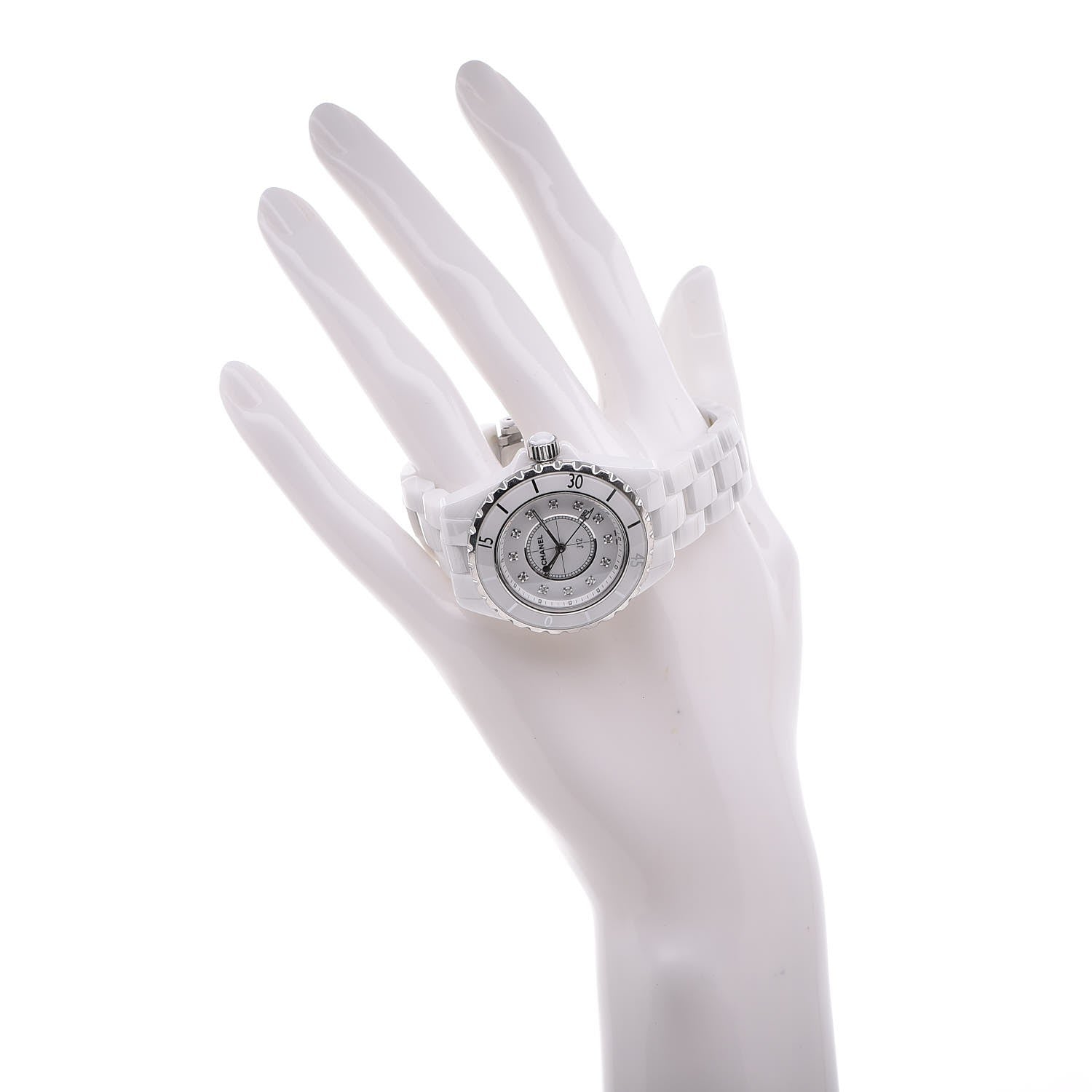 Chanel Stainless Steel Ceramic Diamond 33mm J12 Quartz Watch White 2 of 6