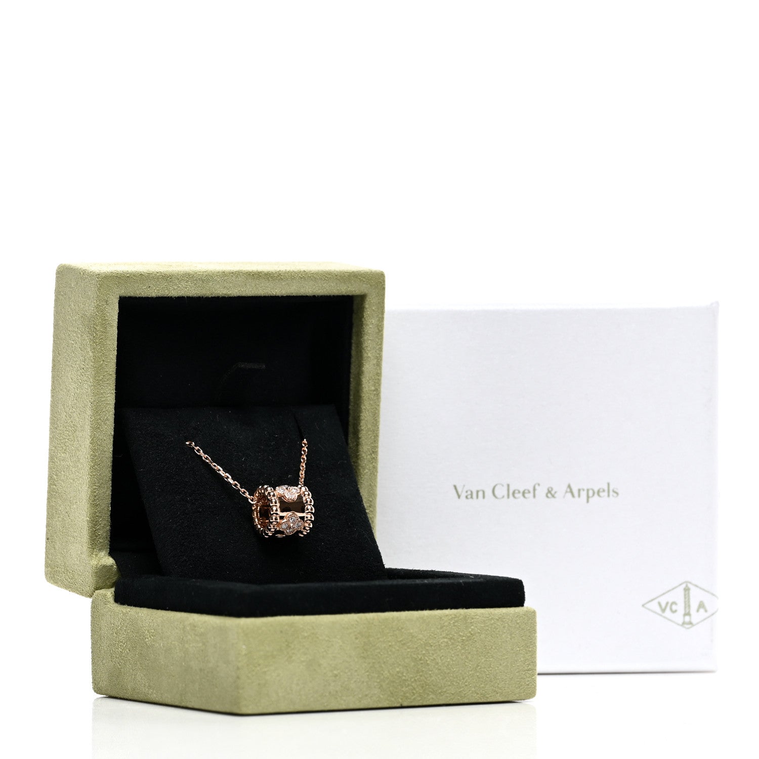 Van Cleef & Arpels 18K Rose Gold Diamond Small Perlee Clovers Pendant Necklace 6 of 6