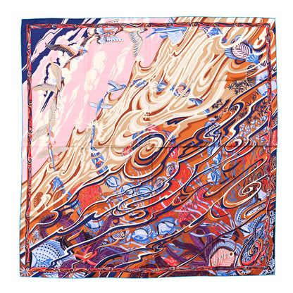 Hermes Silk De la Mer Au Ciel Scarf 90 Marron Vieux Rose Bleu 1 of 4