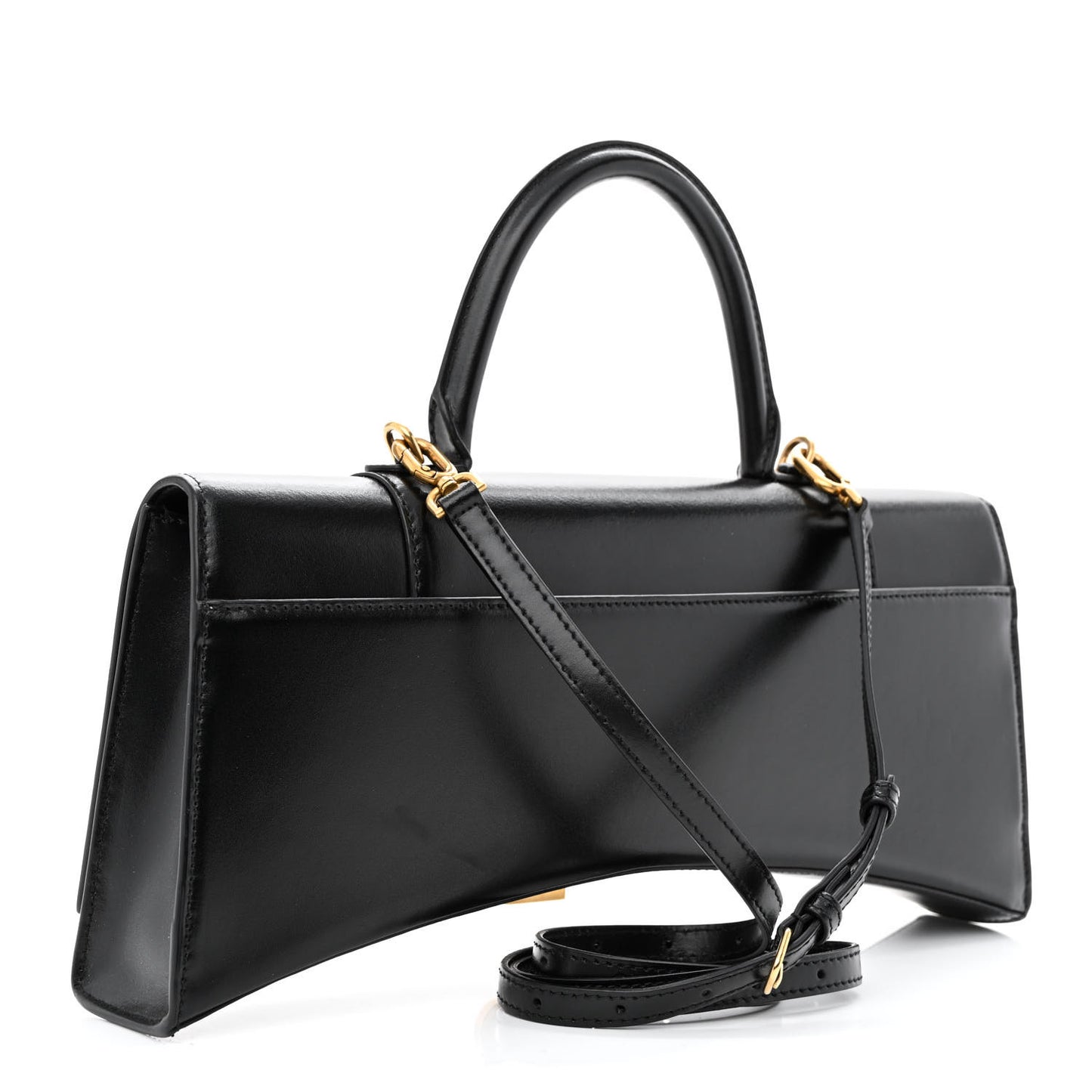 Shiny Box Calfskin Hourglass Stretch Top Handle Bag Black