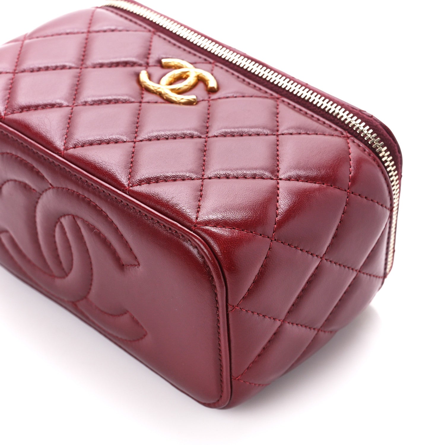 Chanel Lambskin Quilted Small Pillow Crush Vanity Case With Chain Dark Red 10 of 15