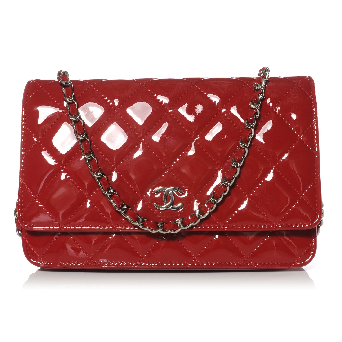 Patent Quilted Wallet On Chain WOC Red