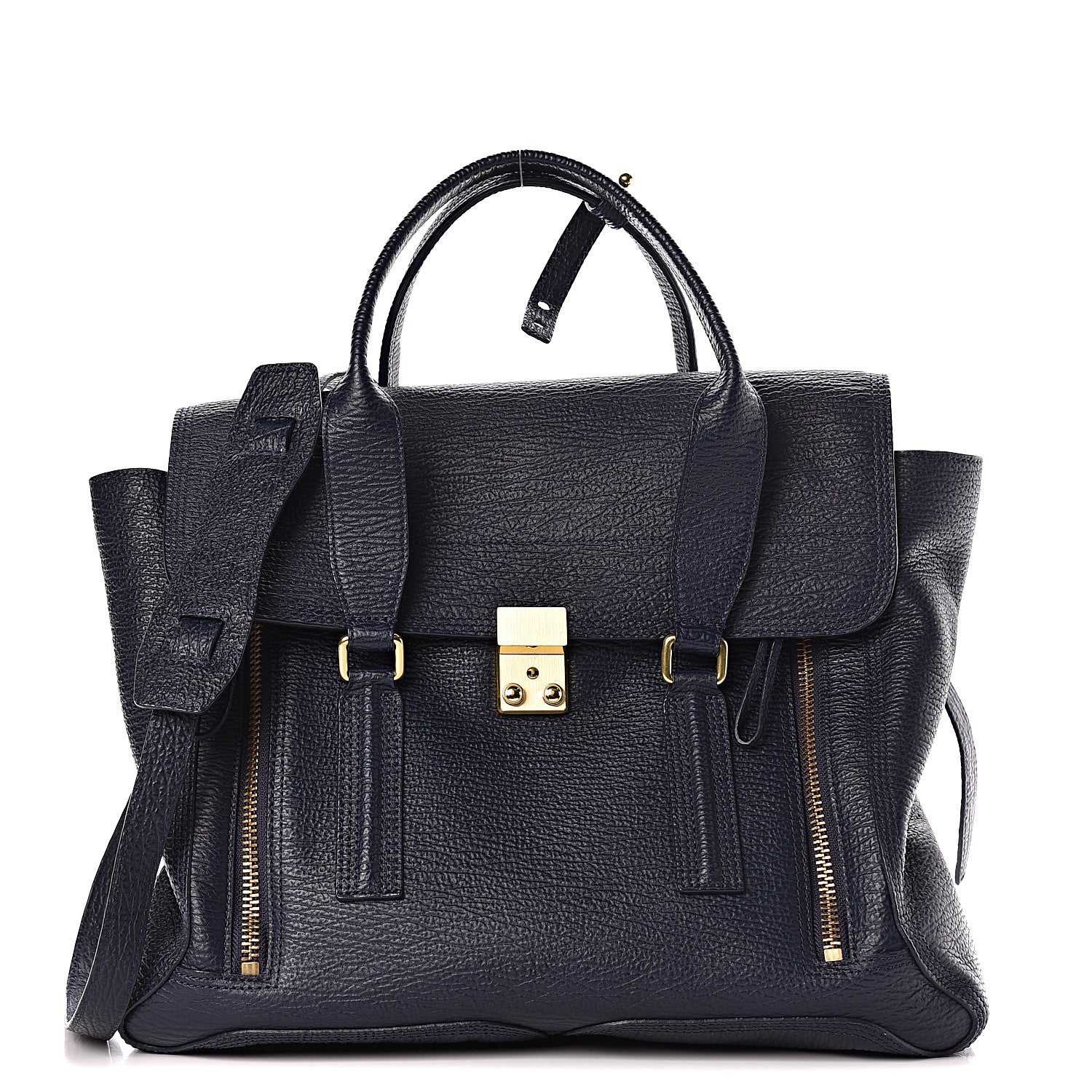 3.1 Phillip Lim 3.1 Textured Calfskin Large Pashli Satchel Ink 1 of 10