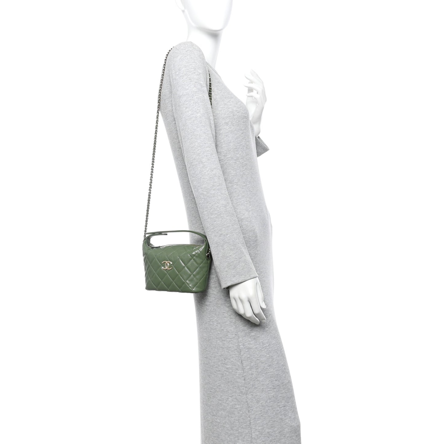 Caviar Quilted Chain Hobo Khaki