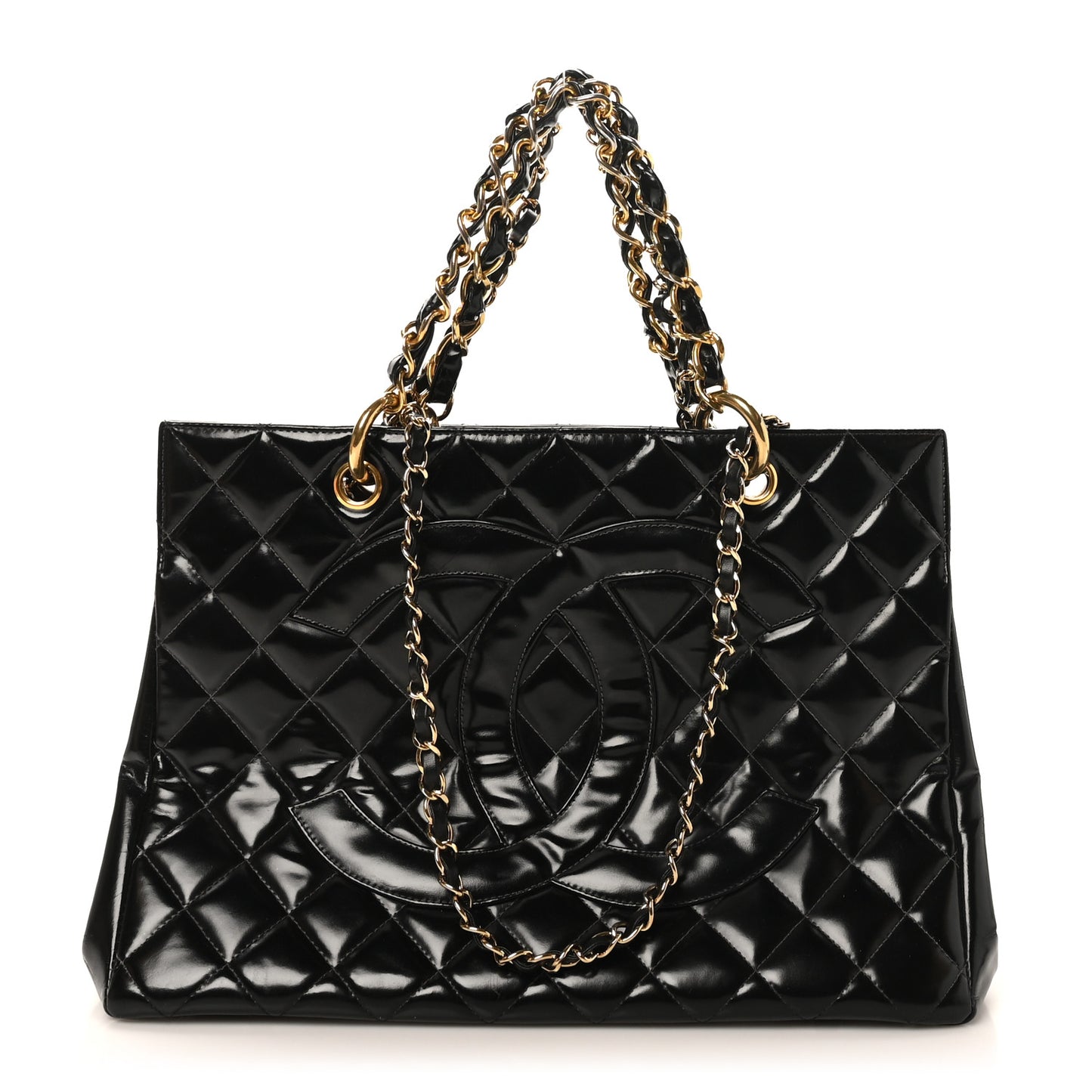 Patent Quilted Grand Shopping Tote GST Brown