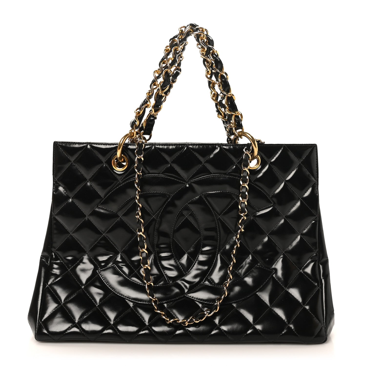 Chanel Patent Quilted Grand Shopping Tote GST Brown 1 of 9