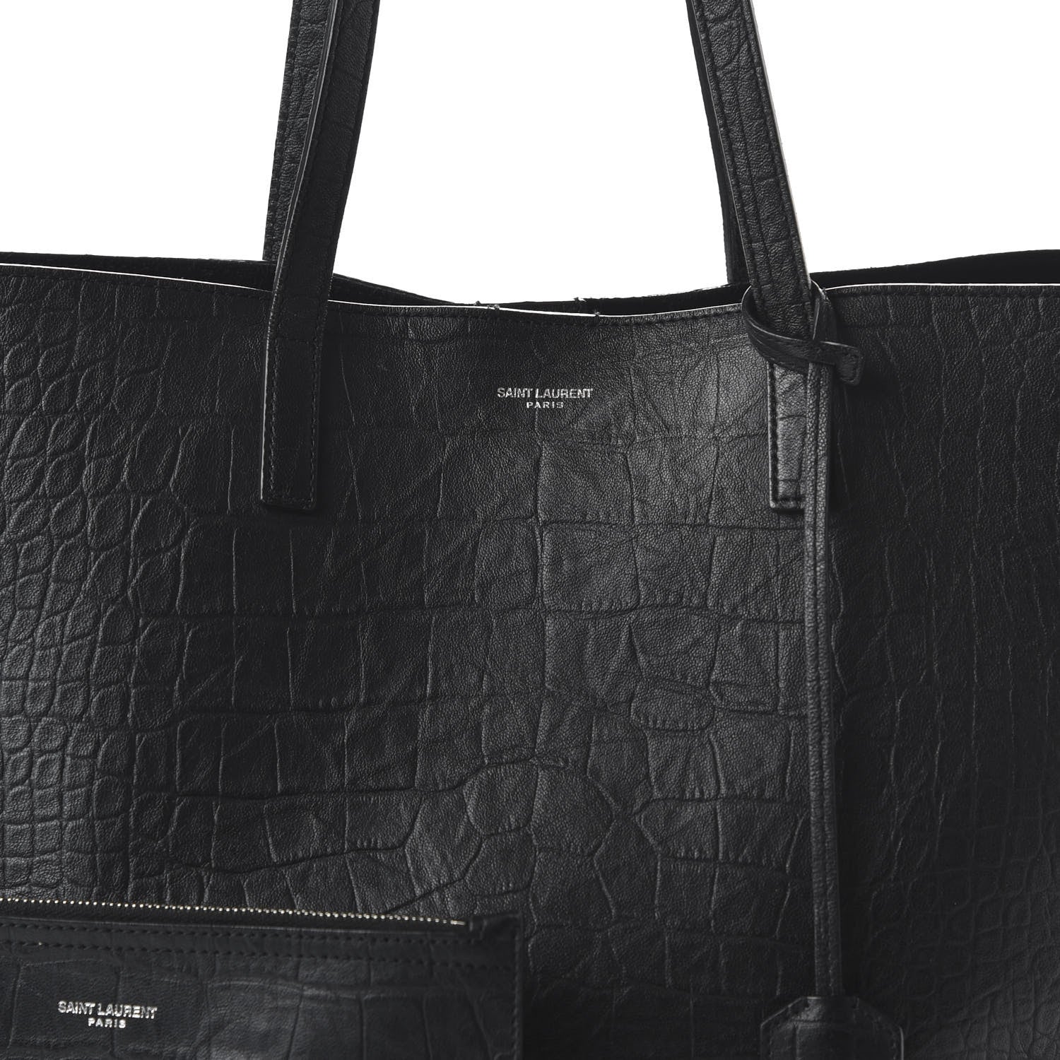 Saint Laurent Calfskin Crocodile Embossed Large Shopper Tote Black 9 of 9