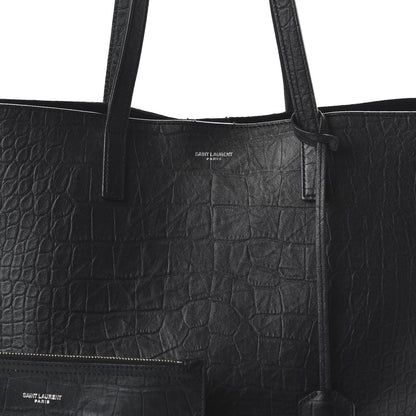 Saint Laurent Calfskin Crocodile Embossed Large Shopper Tote Black 9 of 9