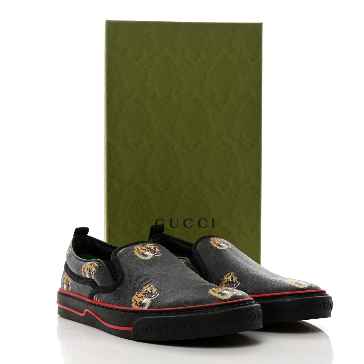GG Supreme Monogram Tiger Face Mens 1977 Slip-On Sneakers 9 Black Multicolor