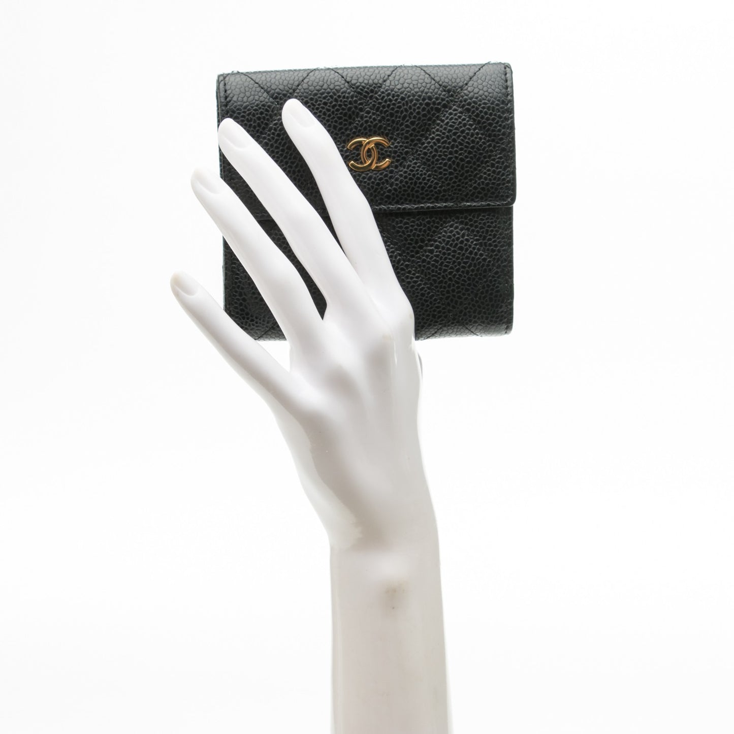 Caviar Quilted Compact French Flap Wallet Black