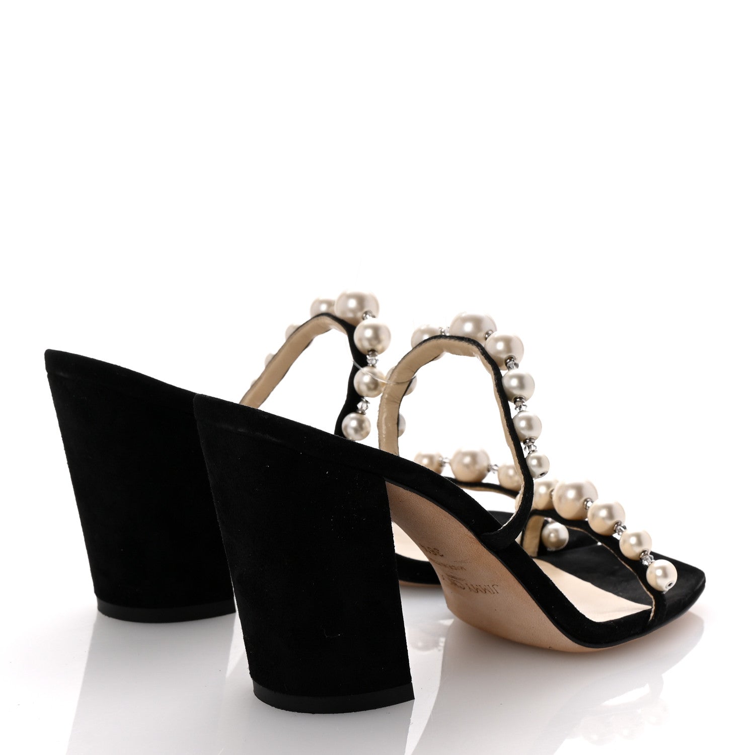 Jimmy Choo Suede Amara 85 Pearl Block Heel Sandals 36.5 Black 5 of 9