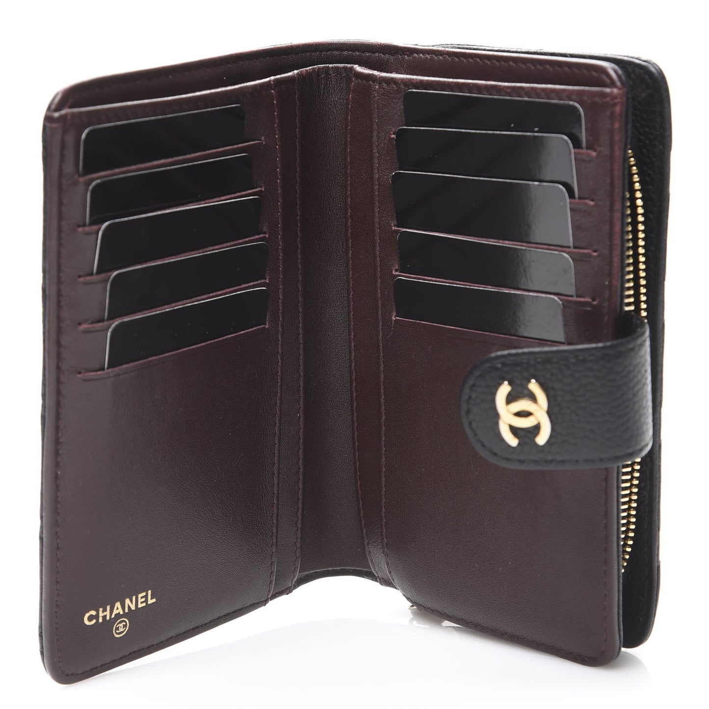 Caviar Quilted Zipped Pocket Wallet Black