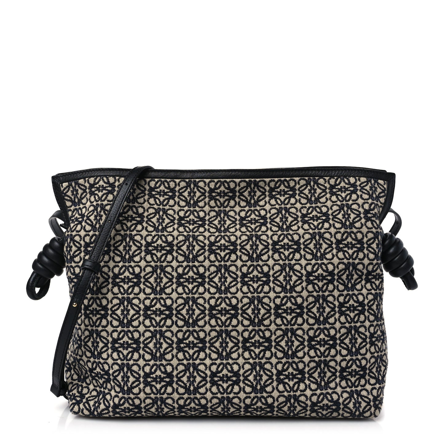 Jacquard Anagram Calfskin Flamenco Knot Clutch Navy Black