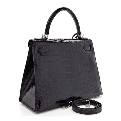 Hermes Shiny Niloticus Crocodile Kelly Sellier 28 Amethyst 4 of 23