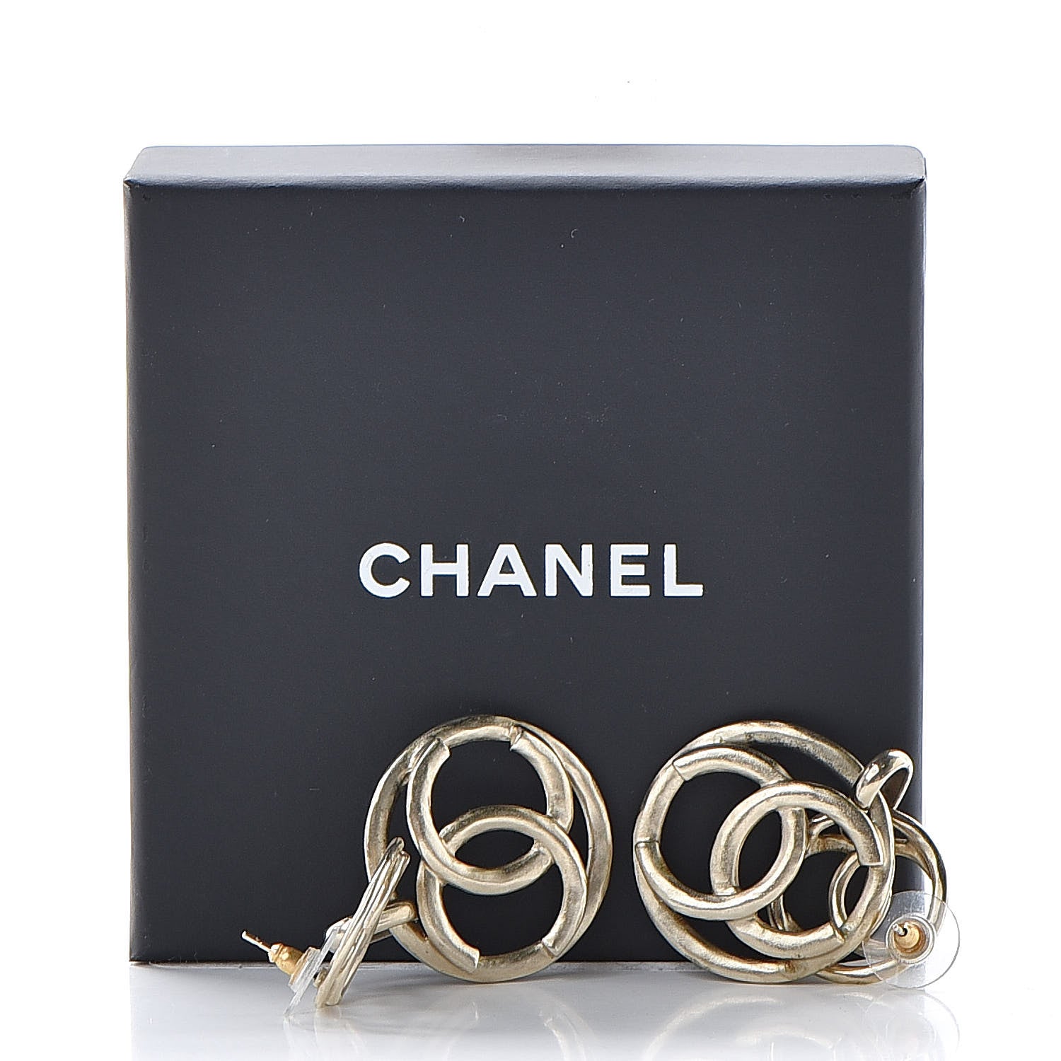 Chanel CC Hoop Drop Earrings Light Gold 5 of 5