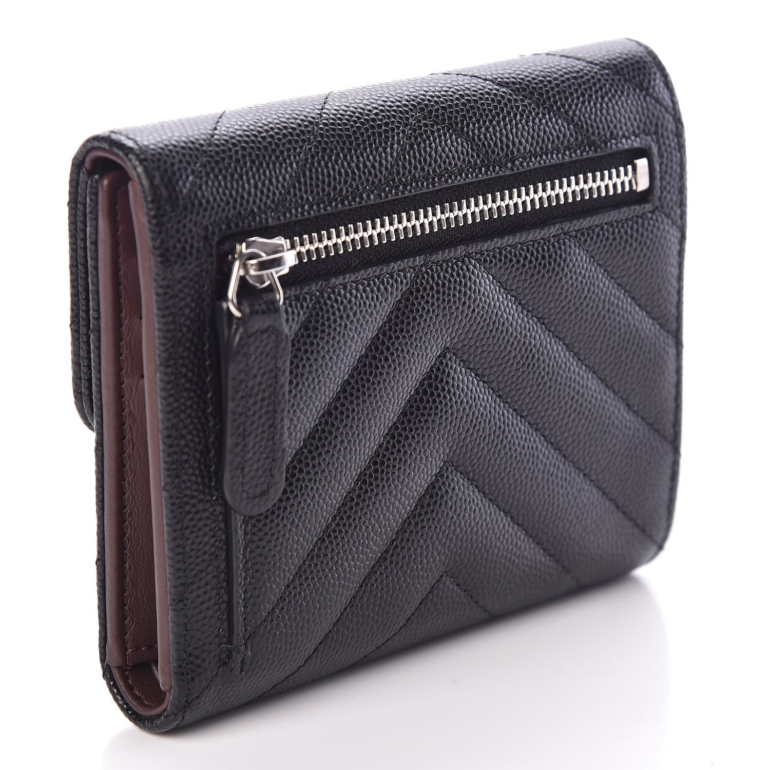 Chanel Caviar Chevron Quilted Compact Flap Wallet Black 3 of 9