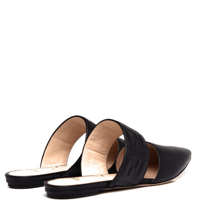 Fendi Vitello FF Embossed Flat Mules 36 Black 4 of 10