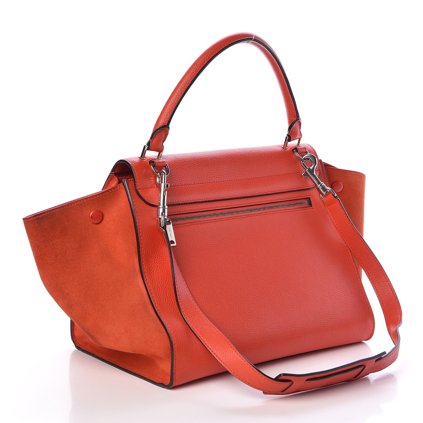 Drummed Calfskin Suede Medium Trapeze Vermillion