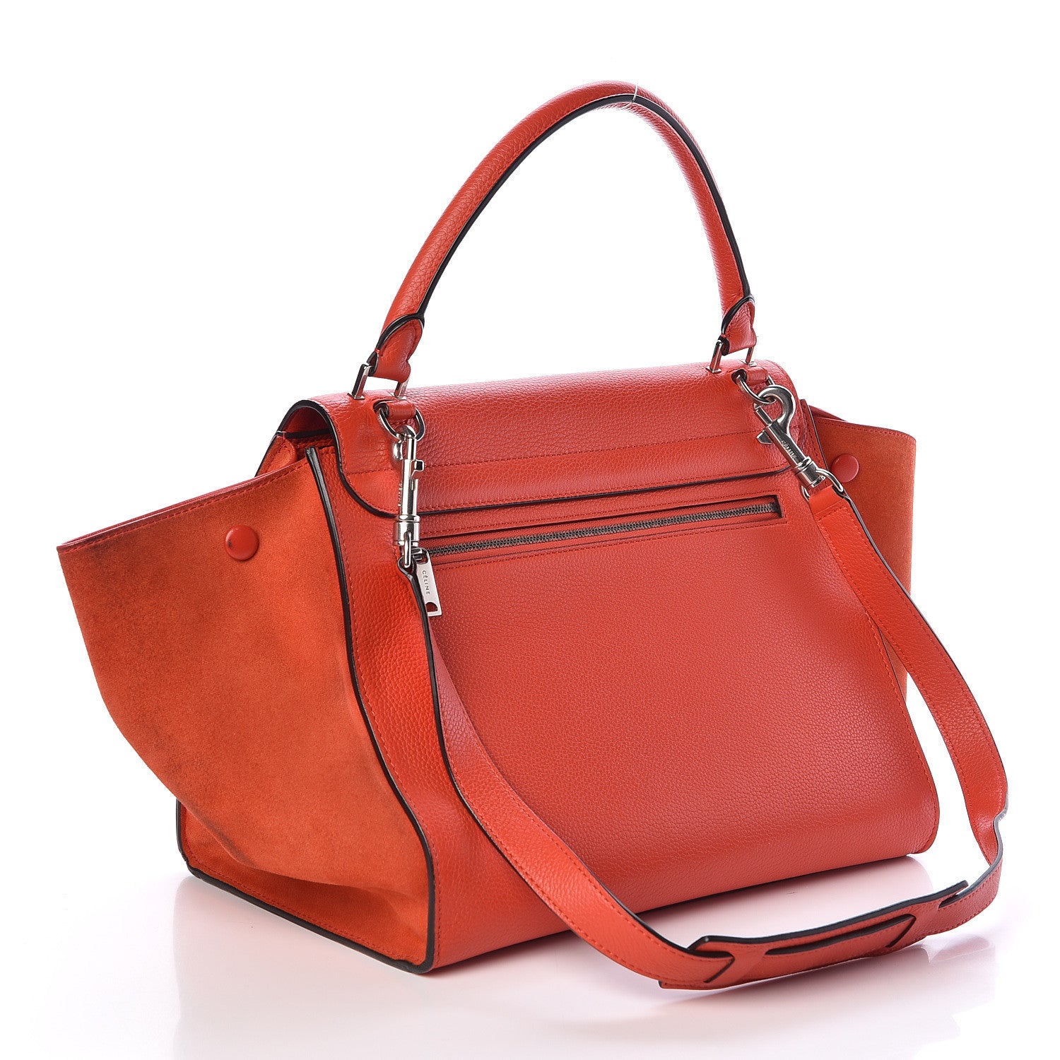 Celine Drummed Calfskin Suede Medium Trapeze Vermillion 4 of 12