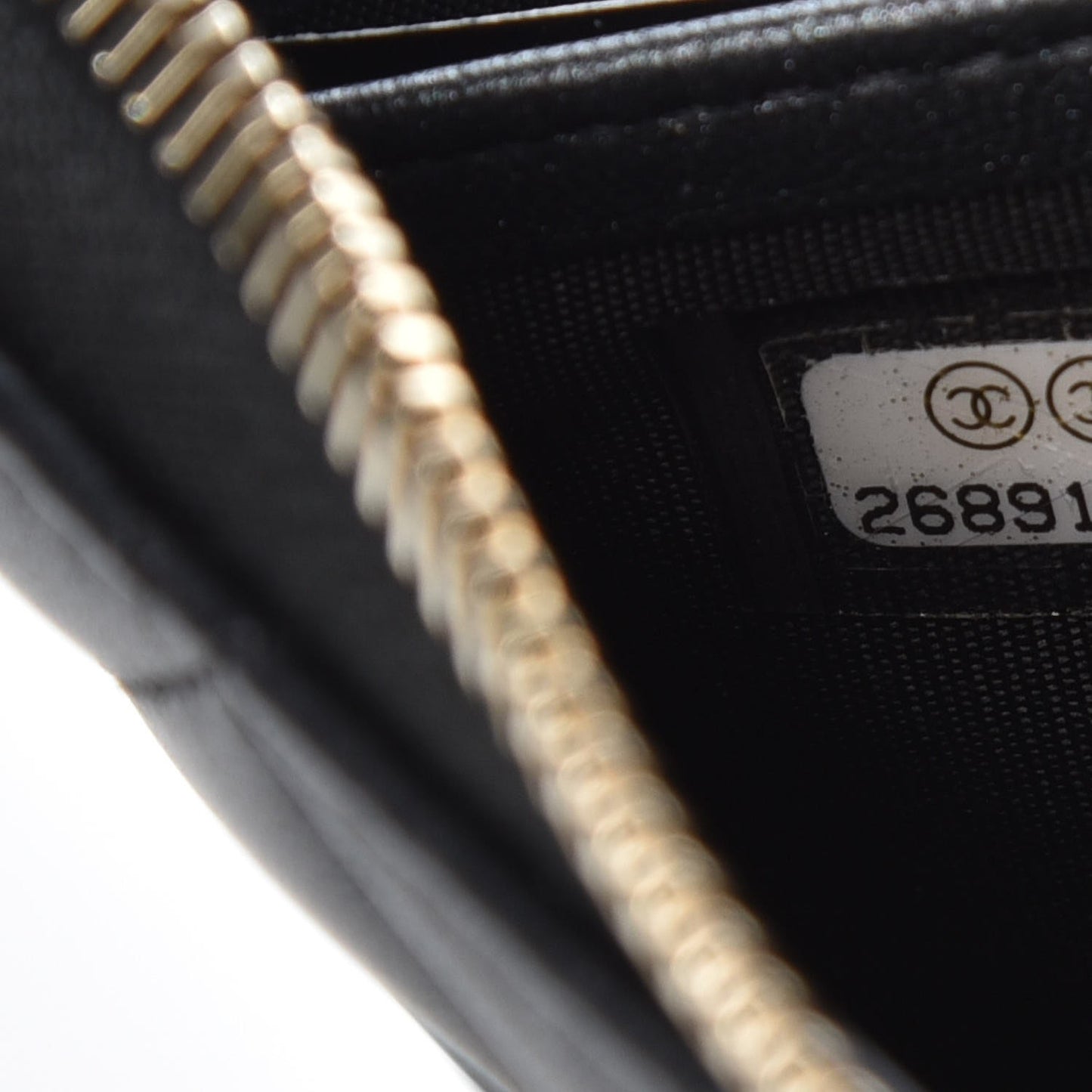 Lambskin Zip Around Large Gusset Wallet With Pearl Chain Black