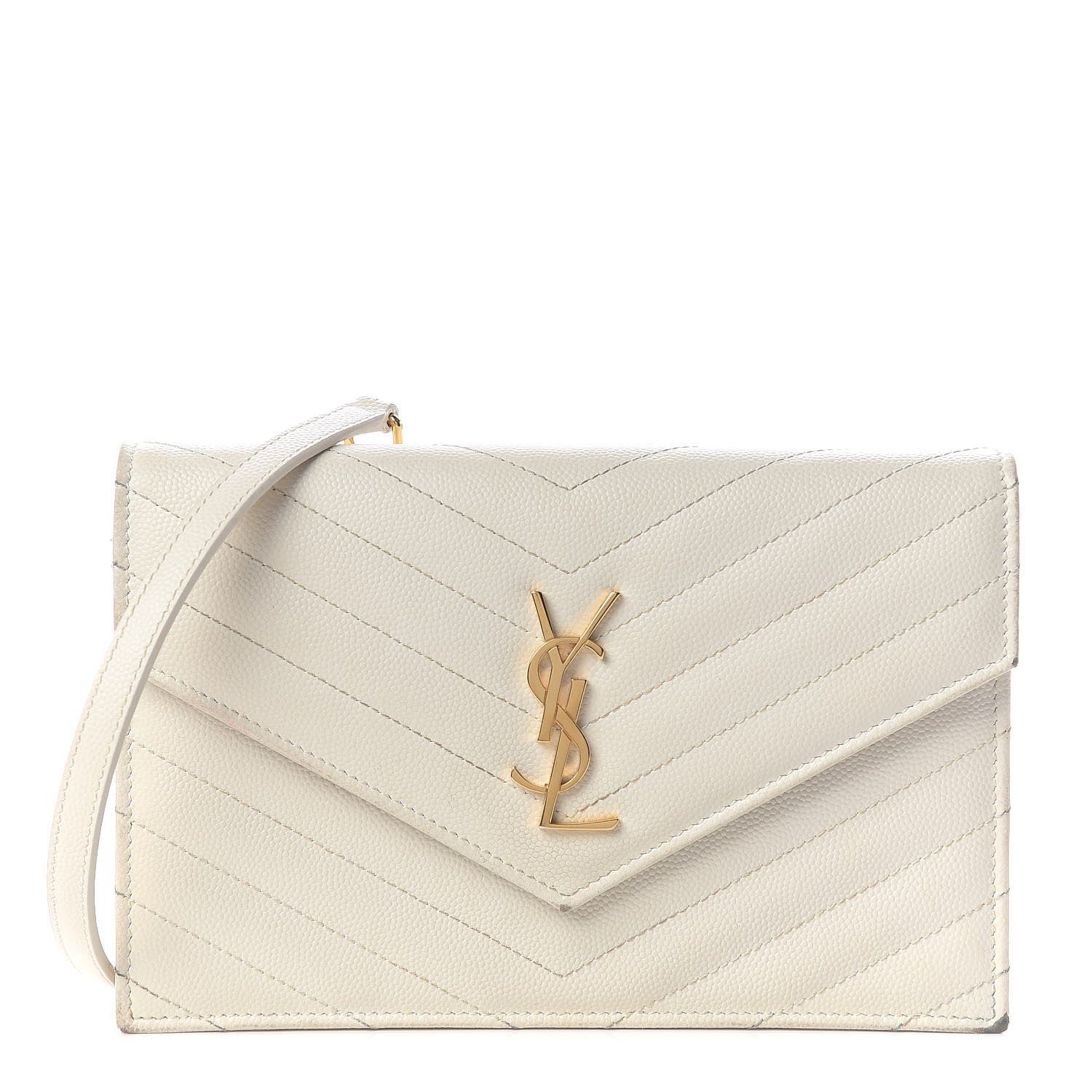 Saint Laurent Grain De Poudre Matelasse Chevron Monogram Envelope Chain Wallet Porcellana 1 of 14